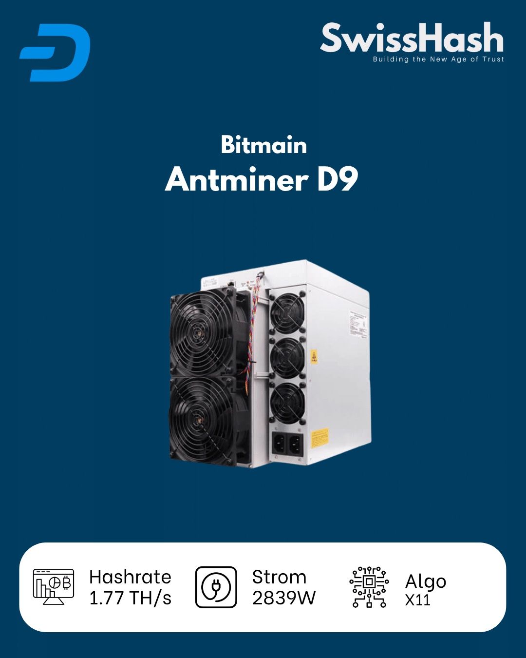 Bitmain Coin Miner: Bitmain Antminer D9 1770G  | X11 DASH Miner | – Nuovo e nell'imballaggio originale da Zug venduto da SwissHashGmbH