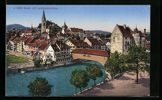 Cartoline postali: Baden, Teilansicht mit Landvogteischloss – Usato da Berlin venduto da bartko-reher