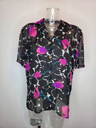 Vintage transparente Bluse mit Goldknöpfen - M/L