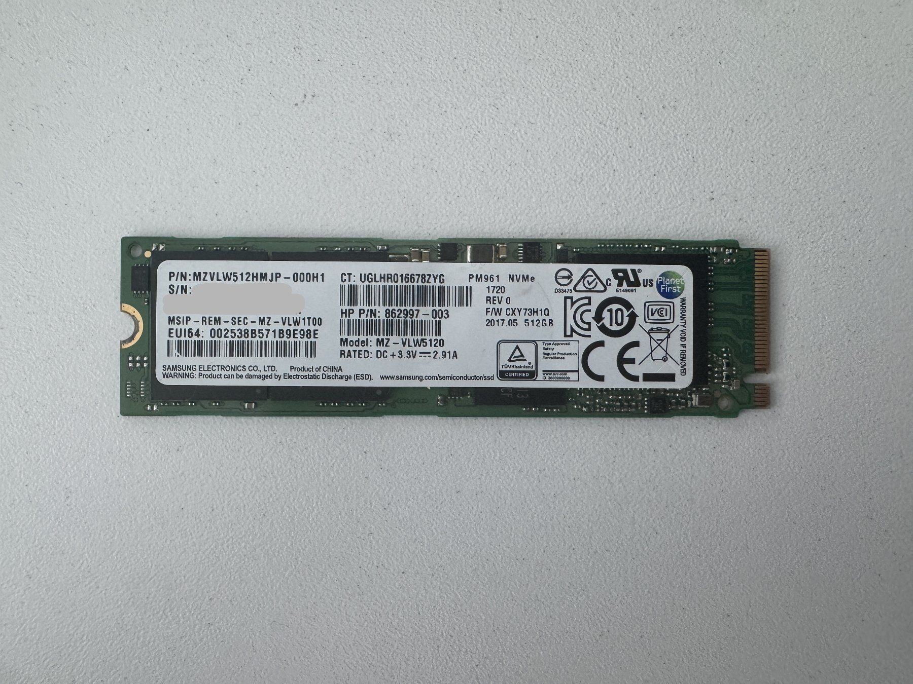 Samsung Harddisks: Samsung PM961 NVMe SSD – Gebraucht aus Bremgarten AG von joker_eat_world