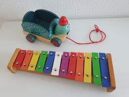 Jouet à tirer tortue et xylophone en bois