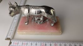 Silberne Wölfin mit Romulus und Remus, Vintage Deko!