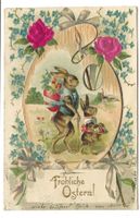 Fröhliche Ostern - Samt-Applikation tolle Präge-Litho - 1903