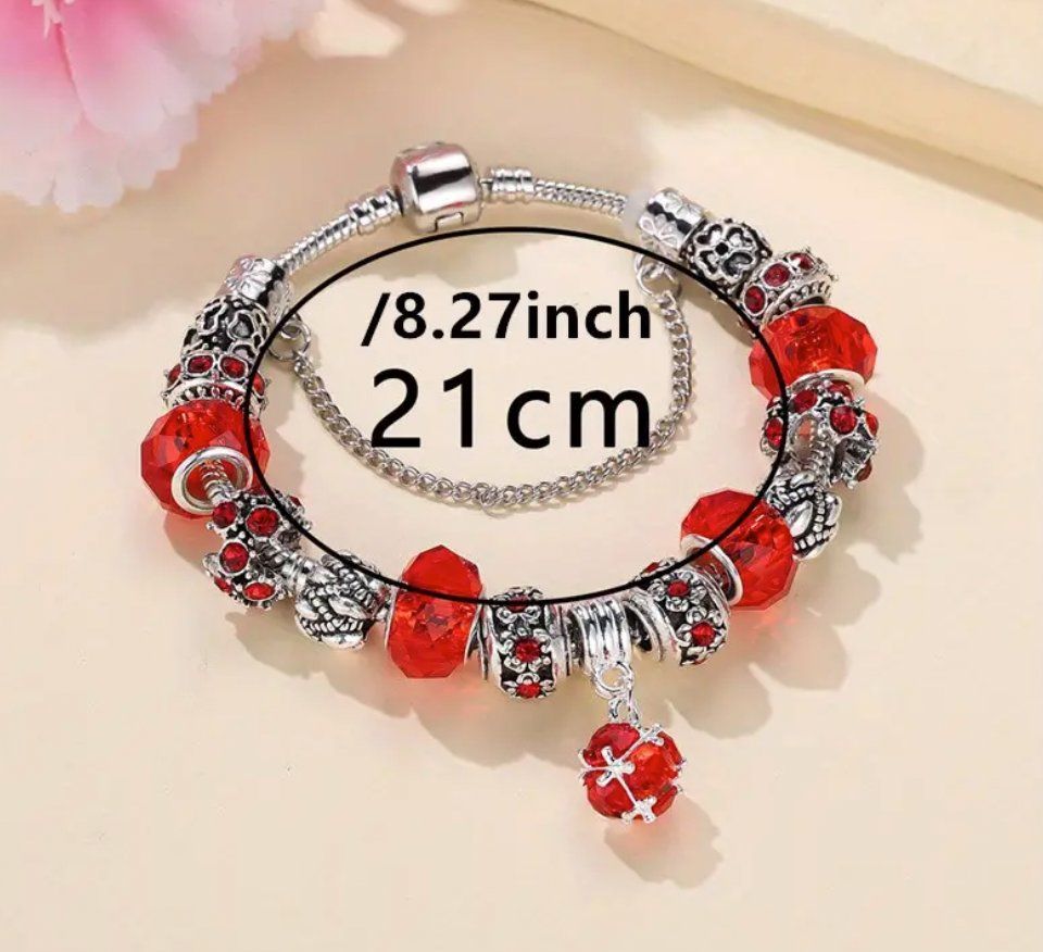 Bracciali & Braccialetti: Red Rhinestone Beads Bracelet 21sm – Nuovo e nell'imballaggio originale da Genève venduto da AWWA 3