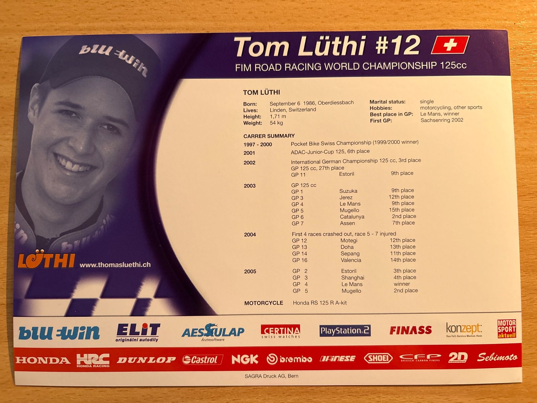 Autografi: Tom Lüthi AUTOGRAMMKARTE – Usato da Ibach venduto da lisch3 2