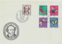 PRO JUVENTUTE FDC 1954 GOTTHELF SCHMETTERLINGE etc.I