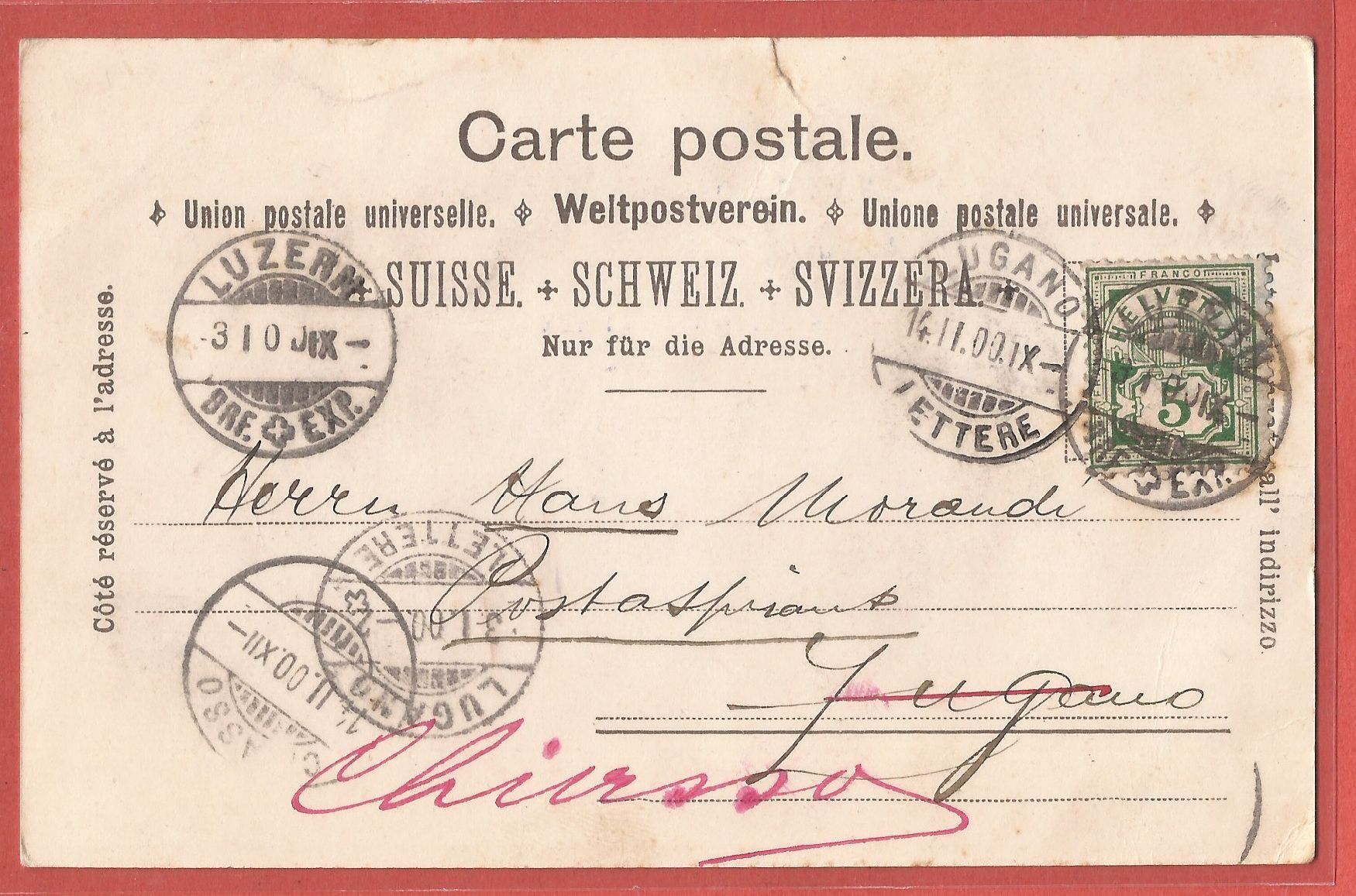 Cartoline postali: Luzern - Postgebäude - 1900 – Usato da Fislisbach venduto da Porano 1