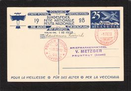 FDC Bundesfeierkarte 1928, Nr.48 l , Flug Lausanne - Zürich