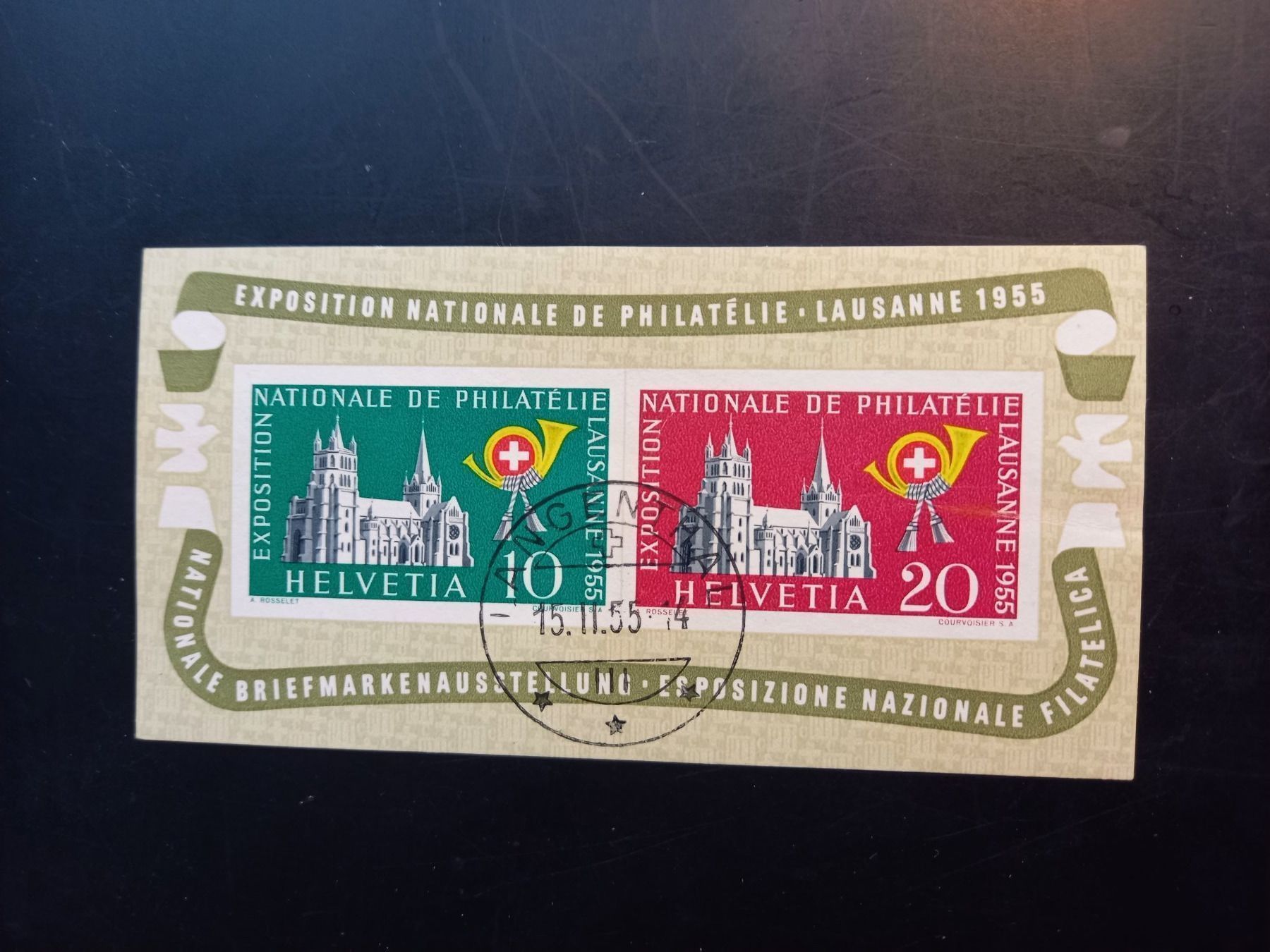 Alle Briefmarken: Block Lausanne 1955, Ersttagsstempelung Langenthal – Gebraucht aus Herzogenbuchsee von Herkules9