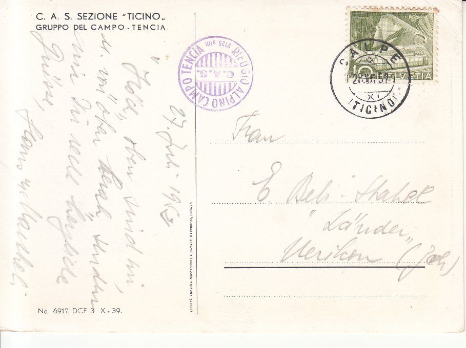 Cartoline postali: Campo Tencia 1957 – Usato da Bürglen TG venduto da StampGraf 1