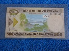 500 Ruanda Francs Geldschein, Jahr 2019, Bankfrisch