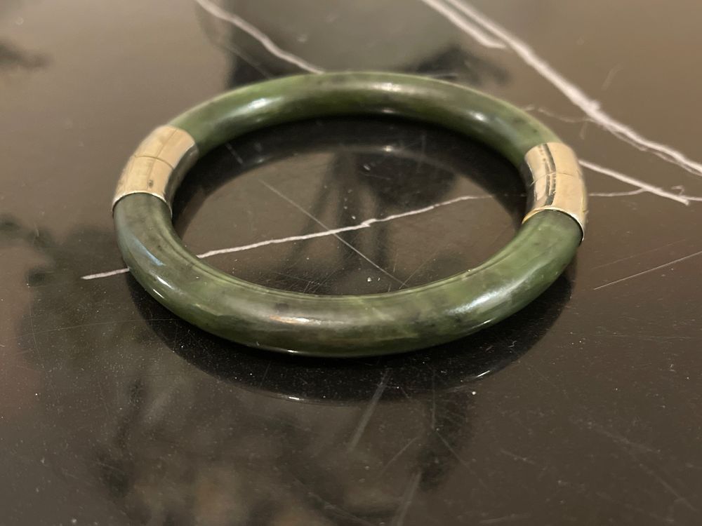 Bracelet Gourmette Argent Massif Vintage Avec Pierre Verte - Ref I621 - Occasion