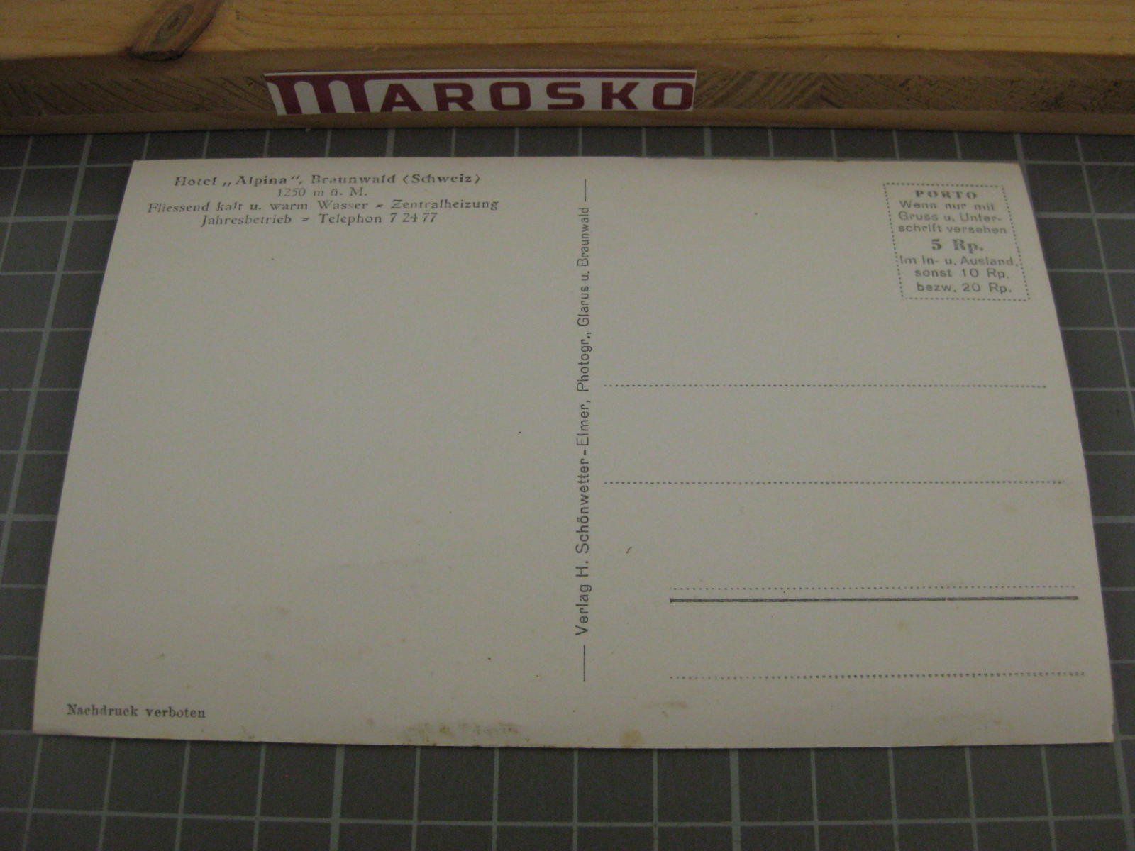 Cartoline postali: Braunwald Hotel Alpina, ., Kleinformat – Usato da Malters venduto da Marosko 1