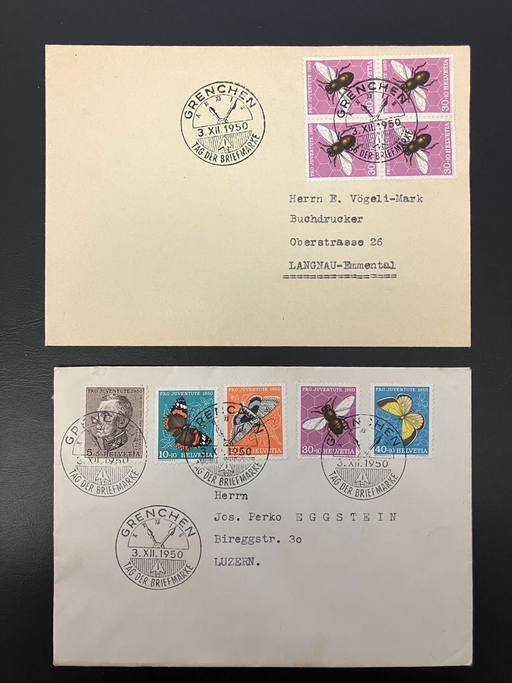 Alle Briefmarken: 2 Couvert Tag der Briefmarke 1950 Grenchen – Gebraucht aus Solothurn von Tomtom2910
