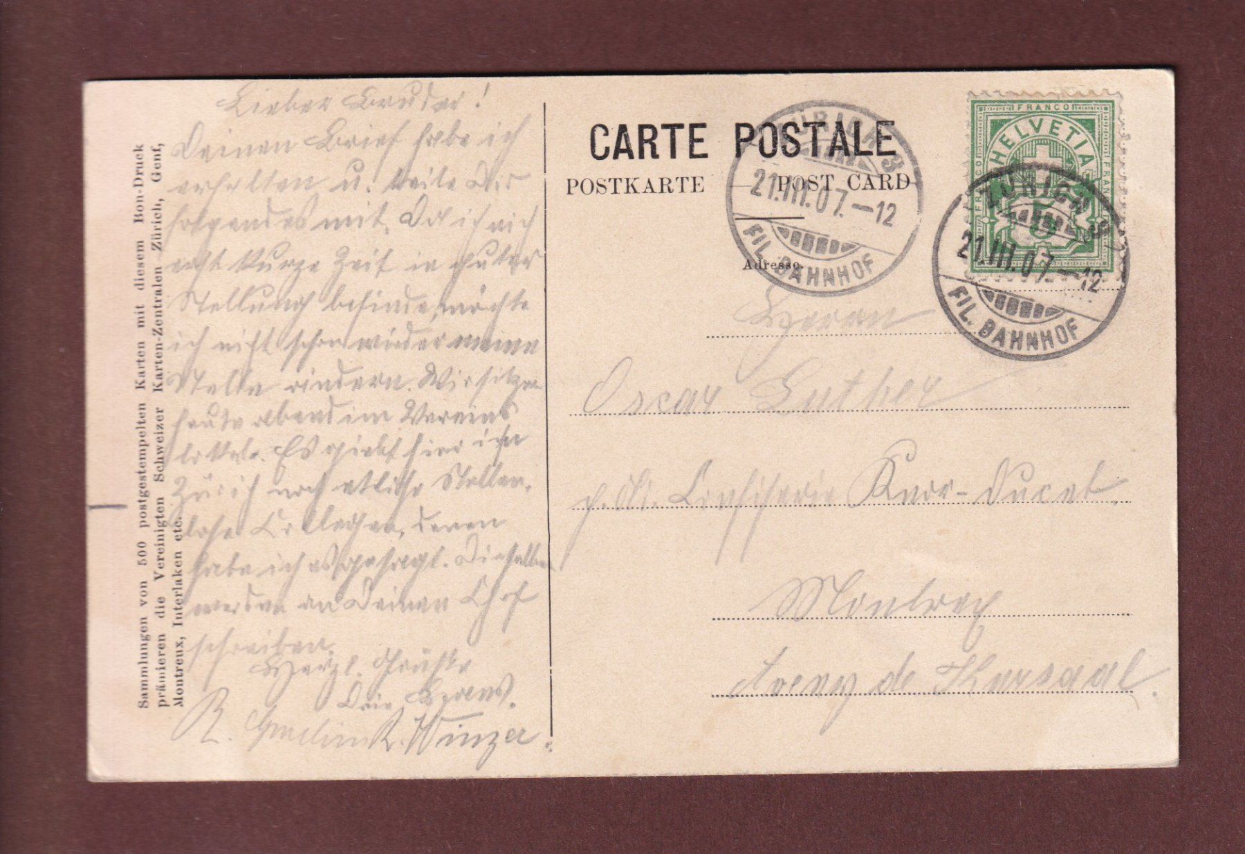 Cartes postales: ZÜRICH - Hornbach - 1907 – D'occasion à Pully par nicecards-shop 1