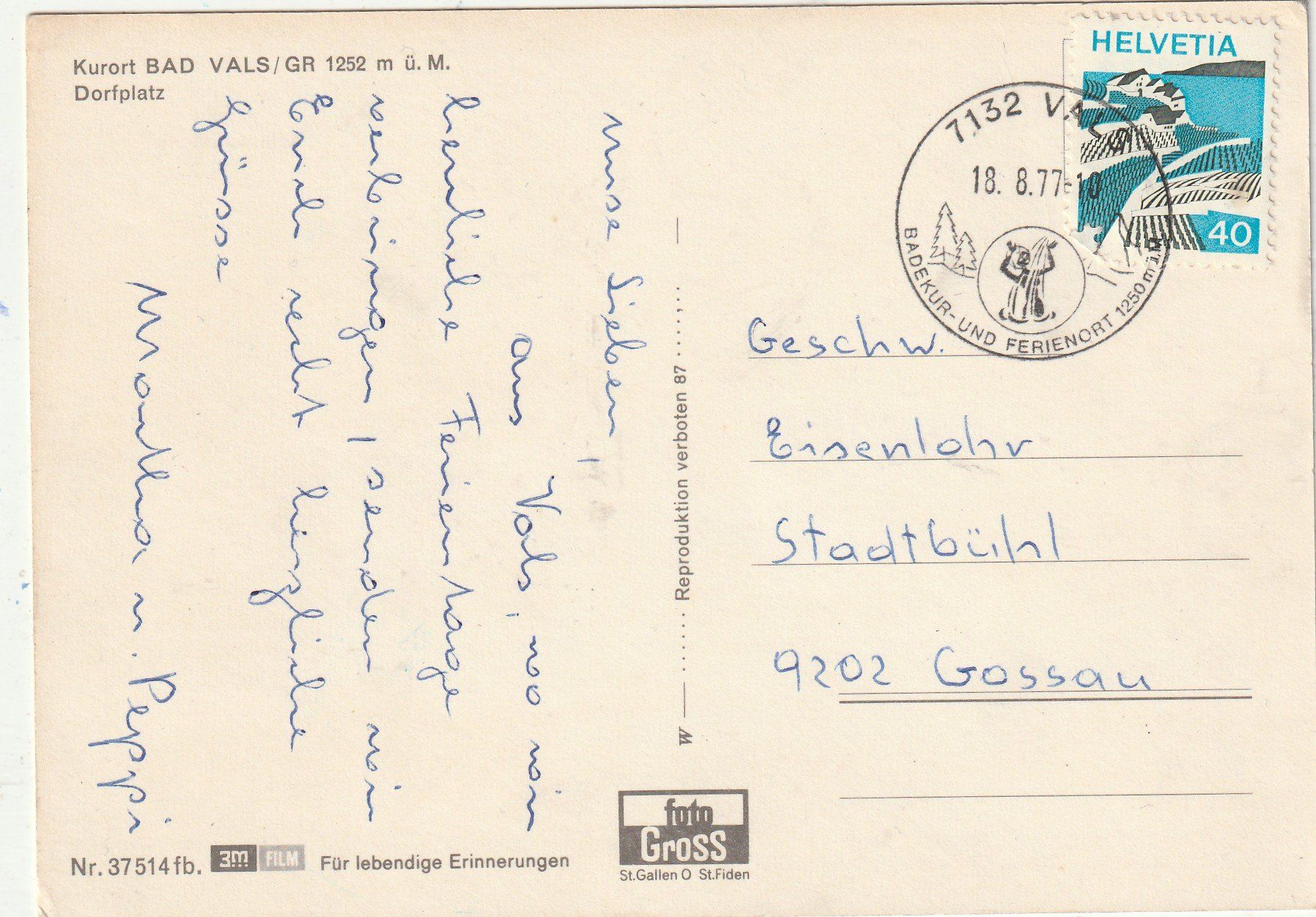 Cartoline postali: Bad Vals  Dorfplatz – Usato da Lumbrein venduto da made02 1