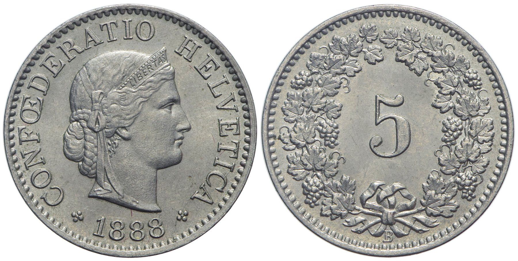 Alle Münzen: 5 Rappen 1888 (05) – Gebraucht aus Chiasso von Novamarketing