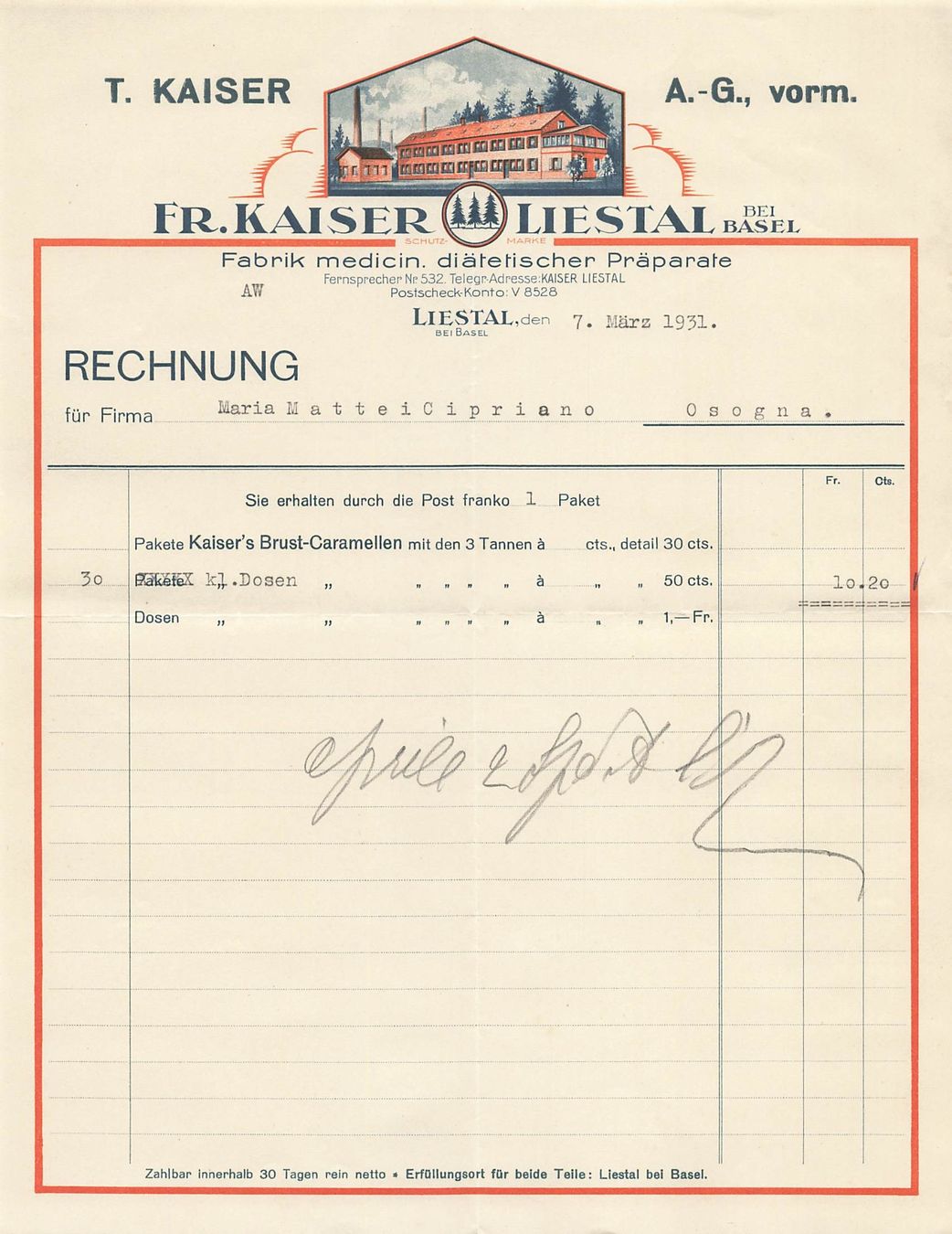 Cartoline postali: Kaiser Liestal Basel Lithographien Rechnung – Usato da Biasca venduto da Blenio71