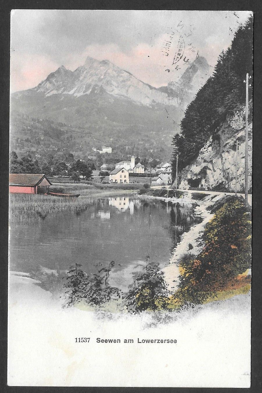 Cartoline postali: Seewen am Lowerzersee colorierte Teilansicht – Usato da Olten venduto da clotaldi