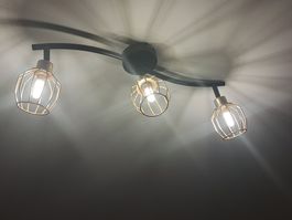 Plafonnier 3 spots noir/doré avec ampoules LED neuf