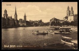 AK Zürich, Ortsansicht mit Booten