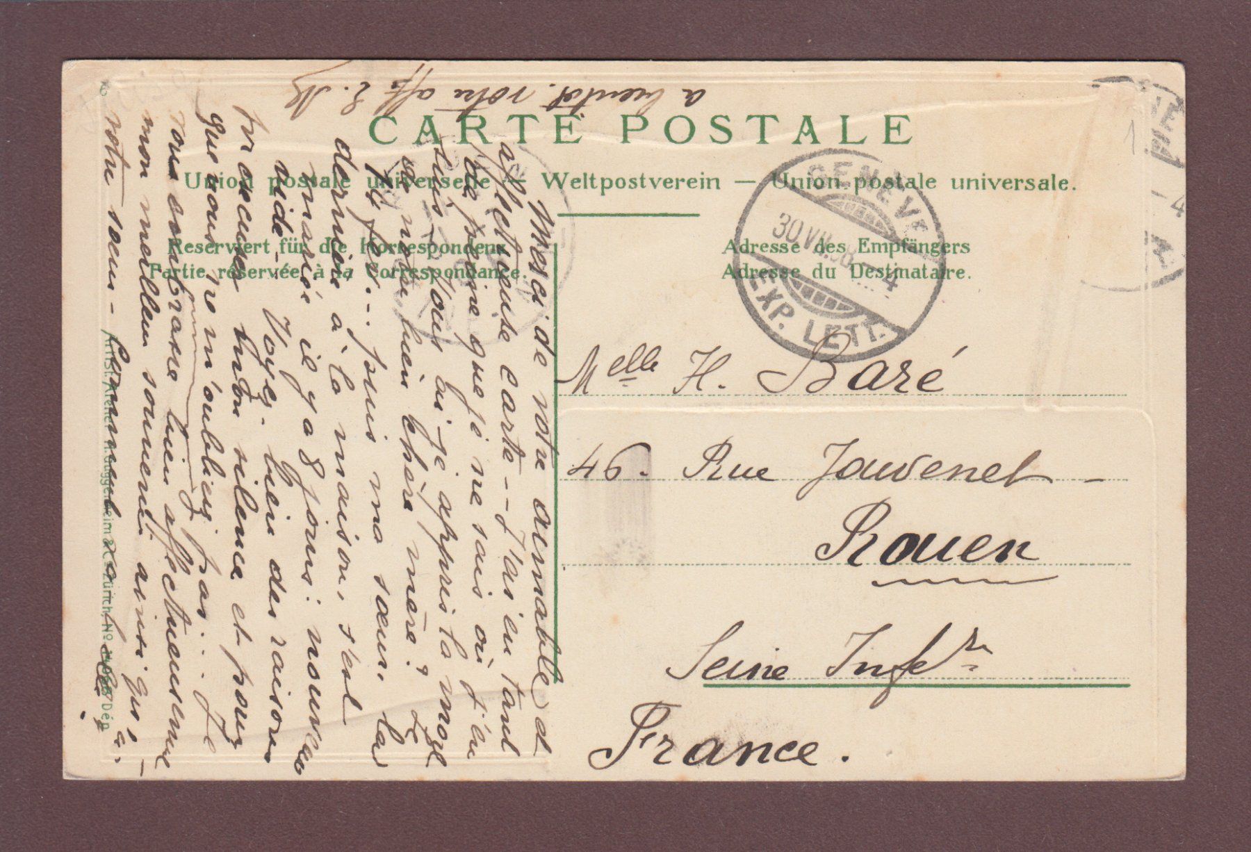 Cartoline postali: GENEVE et Drapeau - 1908 – Usato da Pully venduto da nicecards 1