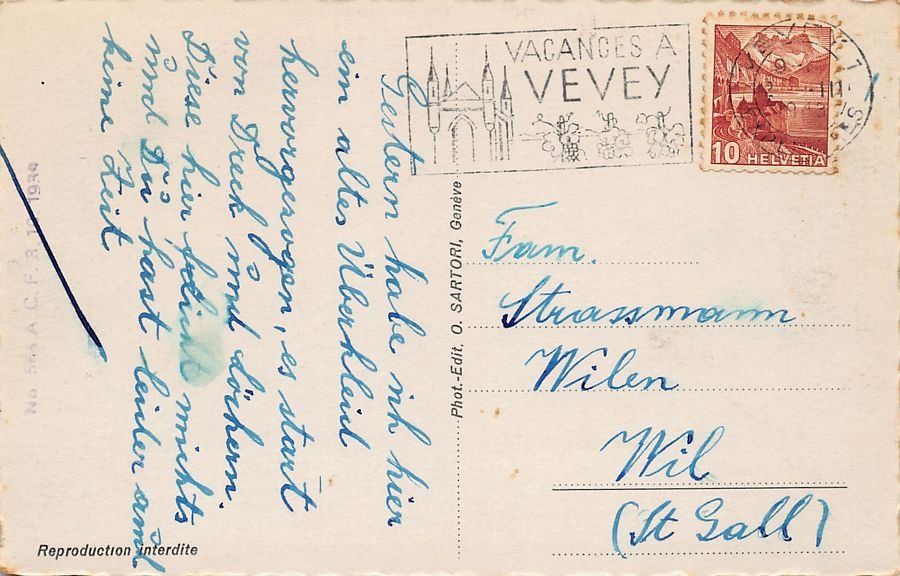 Cartoline postali: DS EVIAN au débarcadère de Vevey, circulée 1943 – Usato da Frauenfeld venduto da POML 1