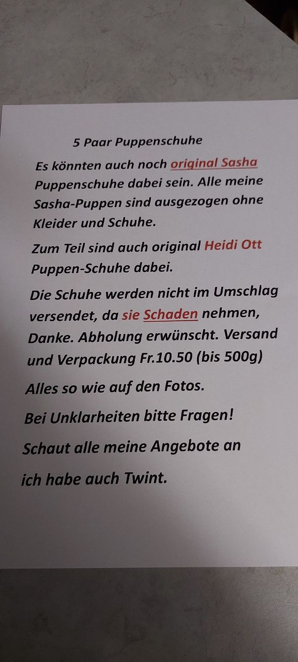 Sasha Morgenthaler Bambole: 5Paar Puppenschuhe H. Ott  evt.Sasha – Usato da Muri AG venduto da nindo1 1