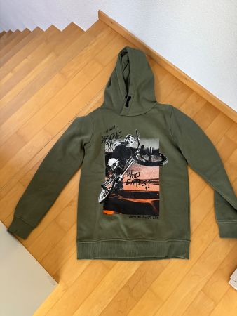 Kapuzenpullover grün mit Motiv, Gr. 158/164, neuwertig