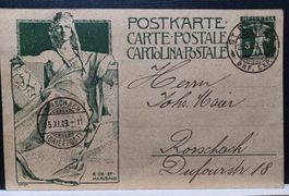 Postkarte  5 Rp,  1909, Stempel  St, Gallen, Rohrschach