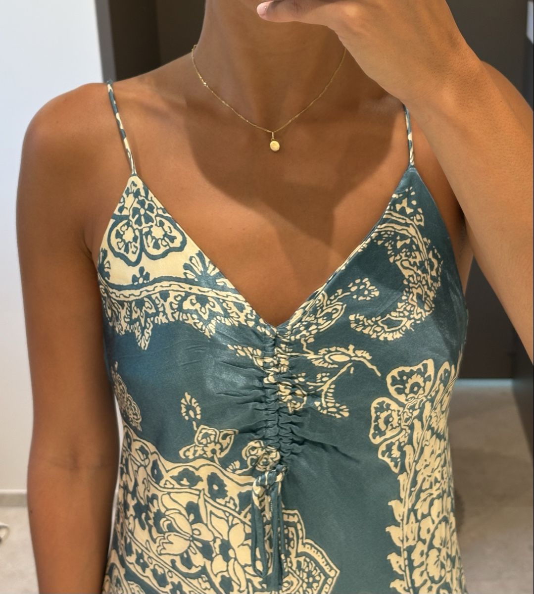 Zara Robes: Turquoise silk-like pattern mini dress – D'occasion à La Conversion par chi_td5v 1