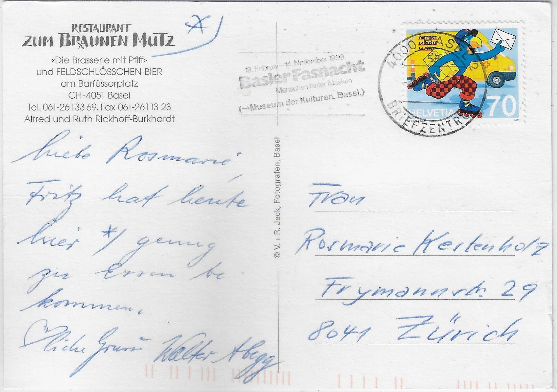 Cartes postales: Basel - Restaurant zum Braunen Mutz – D'occasion à Ettingen par Kartenplanet 1