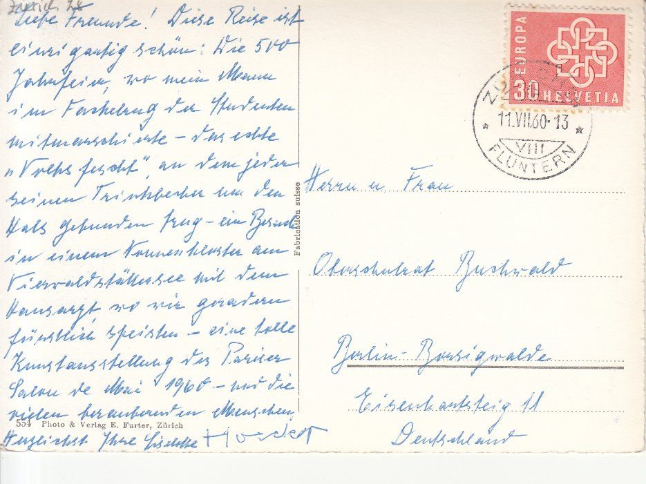 Ansichtskarten: Zürich Limmatquai 1960 – Gebraucht aus Bürglen TG von StampGraf 1