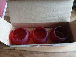NEW! Set of 3 wintery Christmas tea light holders, red glass