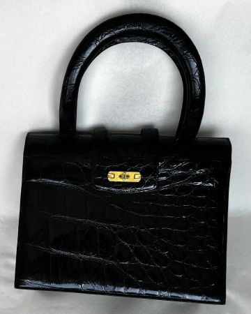 Vintage Henkeltasche Schwarz Krokoprägung Top Zustand