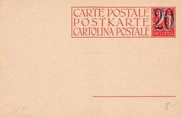 Postkarte Ganzsache ungelaufen - 25 Rp überdruckt mit 20 Rp