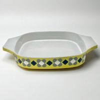 Plat à gratin vintage Von Roll fonte émaillée jaune et gris