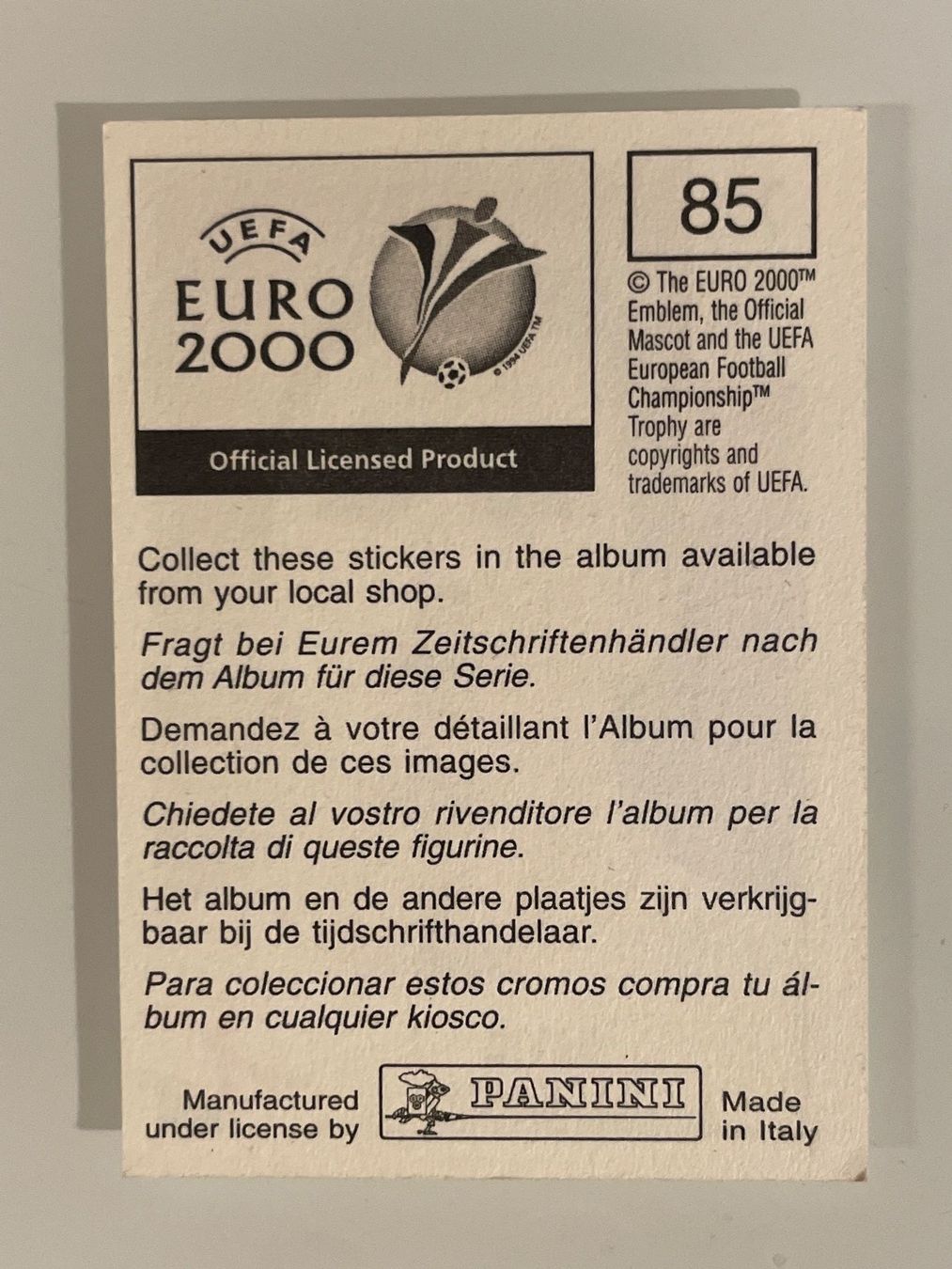 Panini Carte collezionabili: PANINI Sticker EURO 2000 "David Beckham" Nr. 85 – Usato da Frasnacht venduto da GracyStore 1