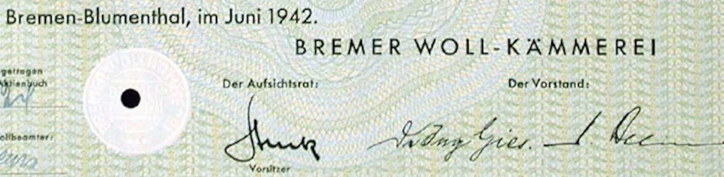 Documenti: Bremer Woll-Kämmerei, Bremen - 1942 – Usato da Solothurn venduto da Sgasche 1