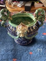 Vase Majolica Ancien Dragon/Serpent, Vert & Bleu 🐲 49