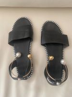 SUMMERTIME - stylische/edle Damensandale mit Perlen,nero,39