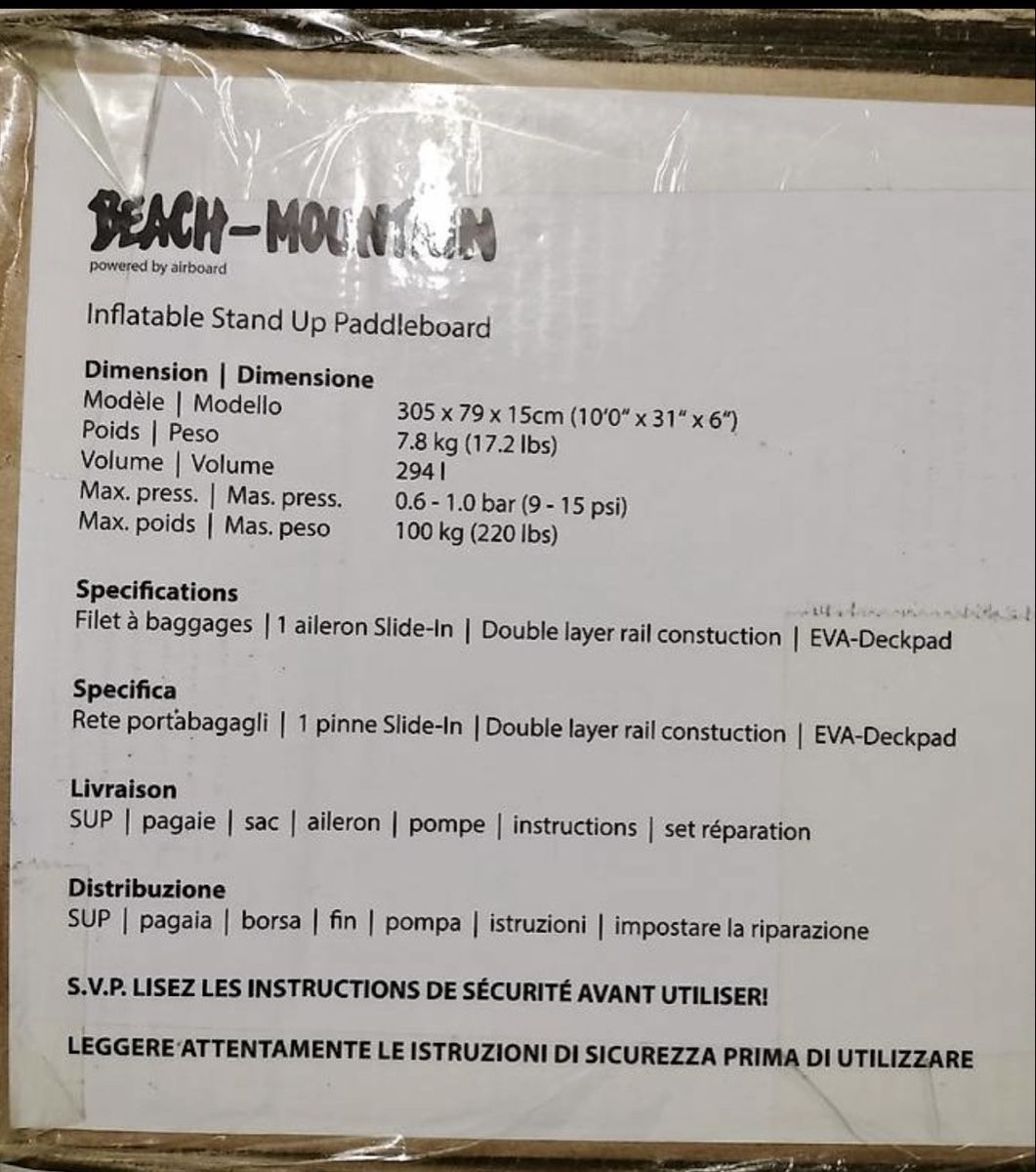 Surfboards & Schwimmbrette: Paddle gonflable Beach Mountain NEUF | Set complet | SUP 305 – Neu und originalverpackt aus Treycovagnes von Angel_007 2