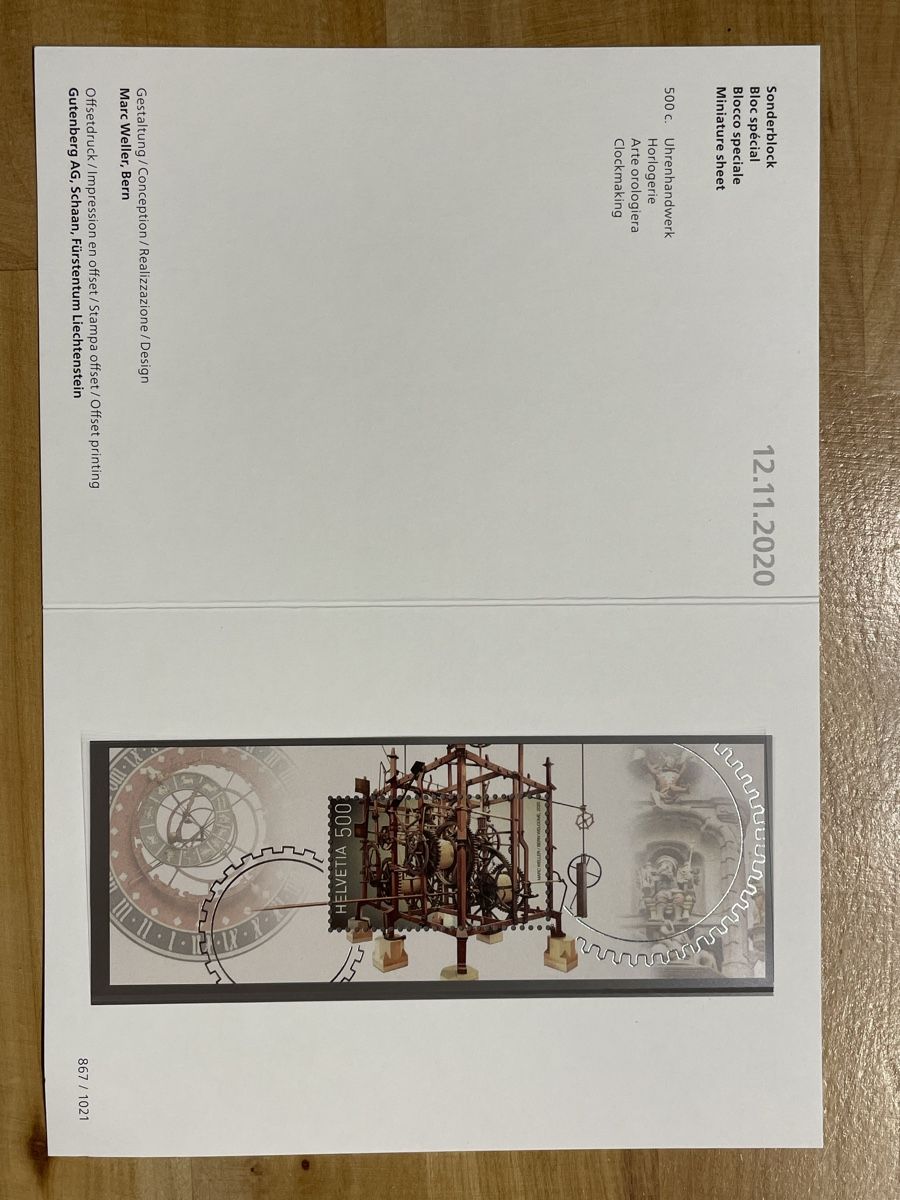 Tutti i francobolli: Briefmarke Block / Uhrwerk 2020 – Usato da Rümlang venduto da euqinom16