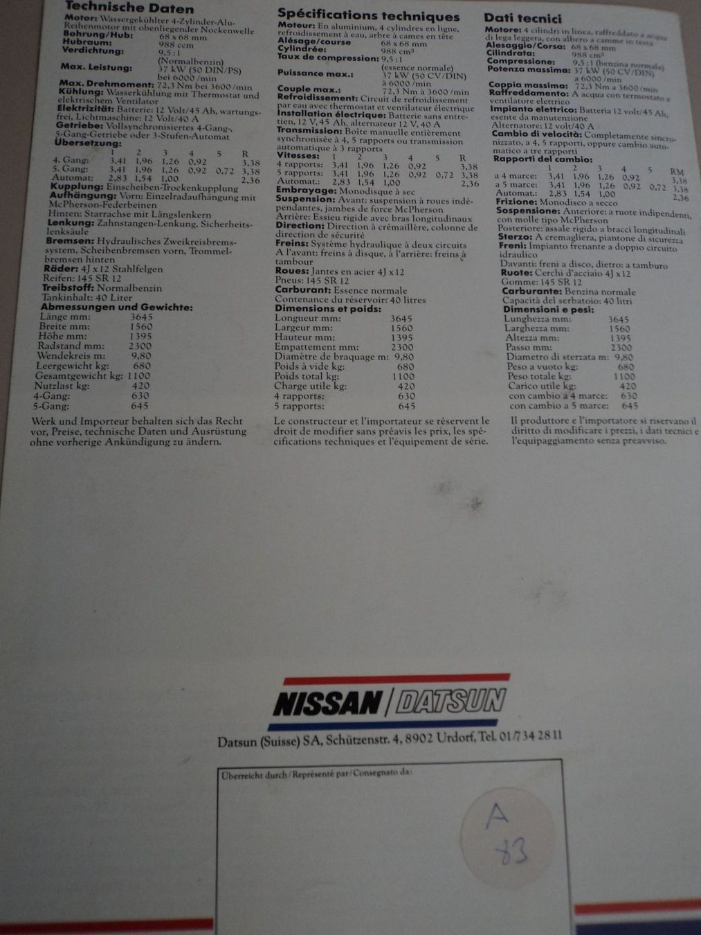 Nissan Dokumente: Prospekt Nissan Micra 1983 – Gebraucht aus Schwarzenburg von modelCARama 6