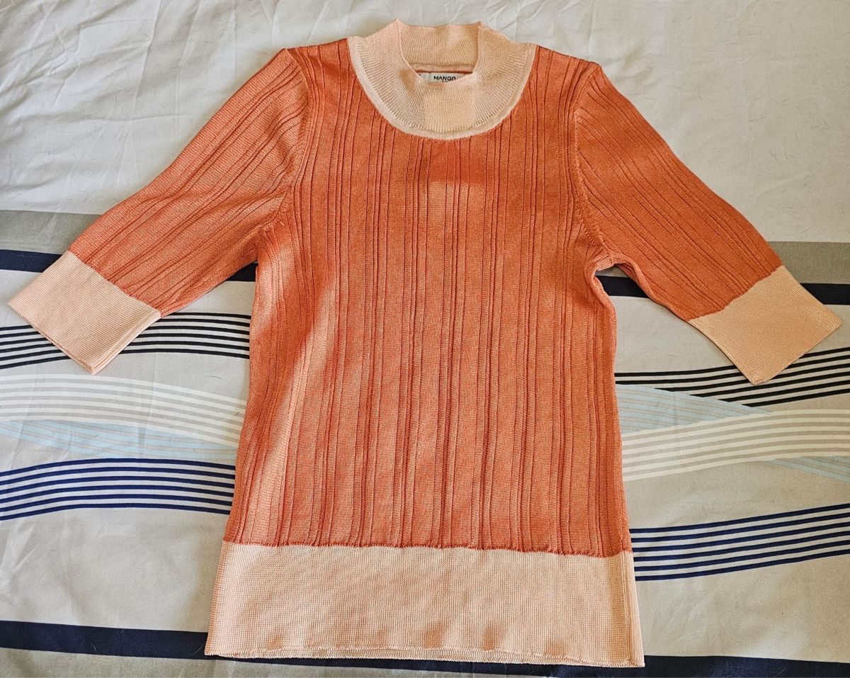 Mango Top: Pull MANGO «XS» côtelé orange et rose clair – Nuovo e nell'imballaggio originale da Henniez venduto da jcf_6rzc