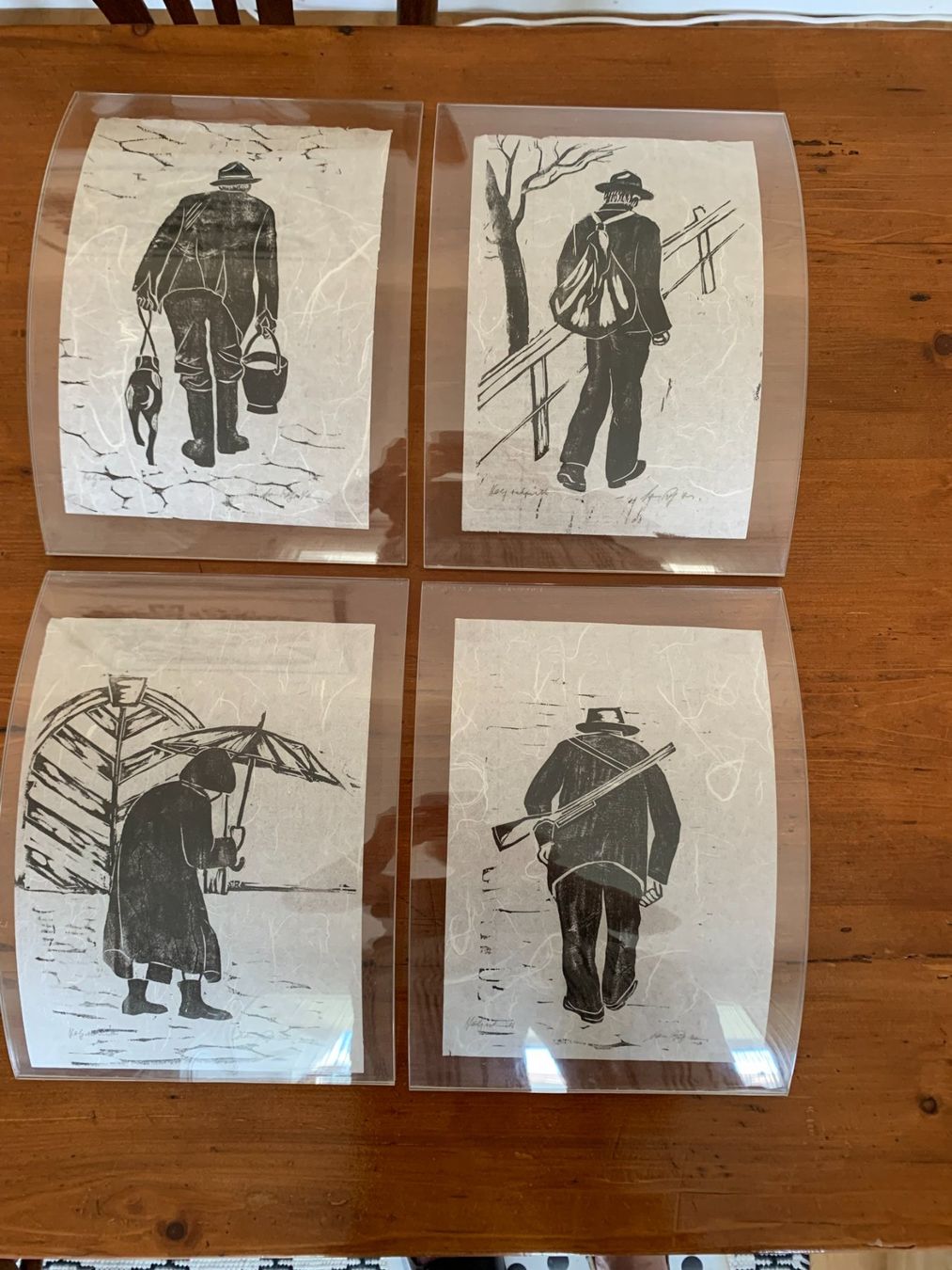Xilografie: 4 Engelbergeroriginale hinter gerundetem Plexiglas – Usato da Engelberg venduto da xoferif
