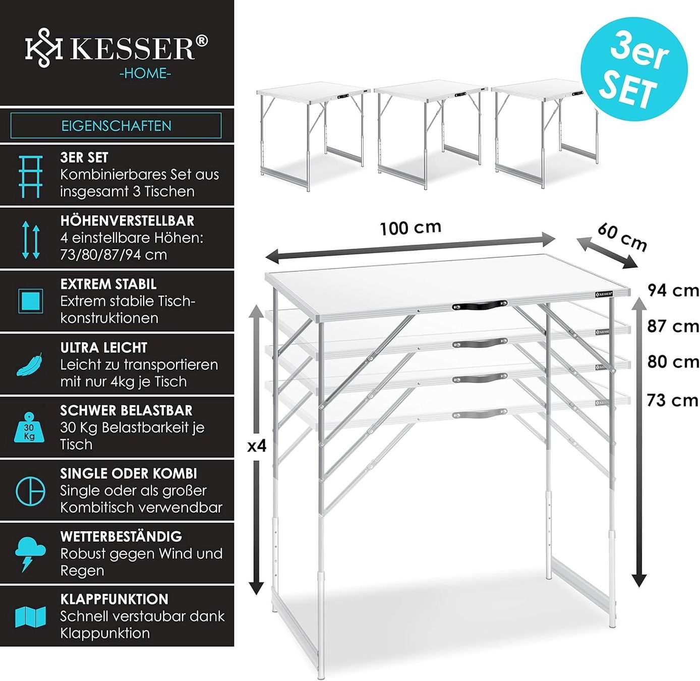 Set di tavolo e panche: KESSER 3× Multifunktionstisch klappbar – Nuovo e nell'imballaggio originale da Bottighofen venduto da zaap 5