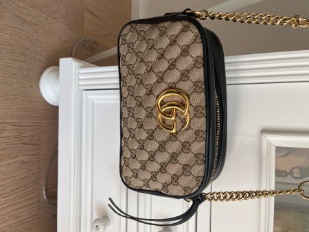 Gucci Umhängetasche GG Marmont braun schwarz Leder