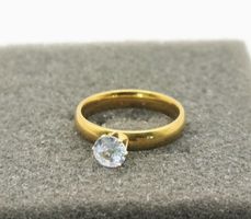 Edelstahlring 18K vergoldet, weisser Zirkon