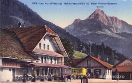 Schwarzsee Lac Noir ca. 1910 Hotel Pension Gypsera Postauto